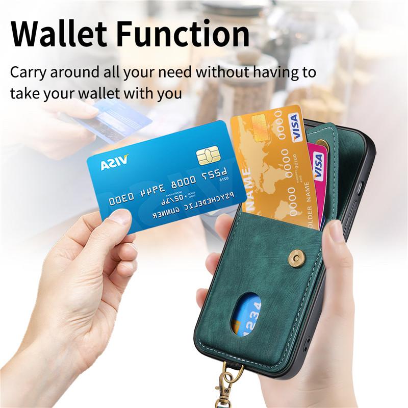 Lanyard Leather Wallet Card Phone Case for iPhone 14 Plus 13 12 11 SE 2022 X XR XS Max 8 7 6 for Samsung Galaxy S23 Ultra S22 S21 A54 A34 Flip Cover