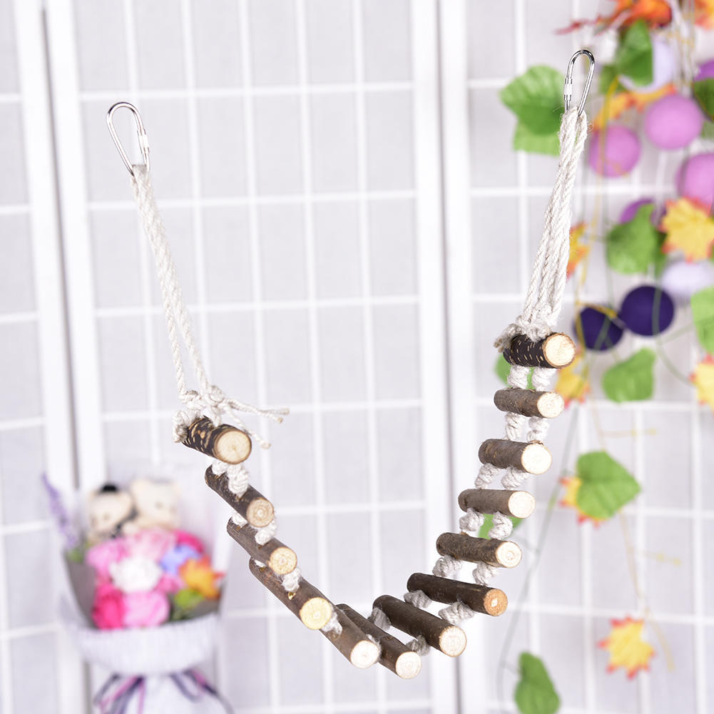 Natural Wooden Ladder Parrot Hanging Stairs Birds Chewing Toys Bird Climbing Rope Ladder Cage Accessories Drop Shipping
