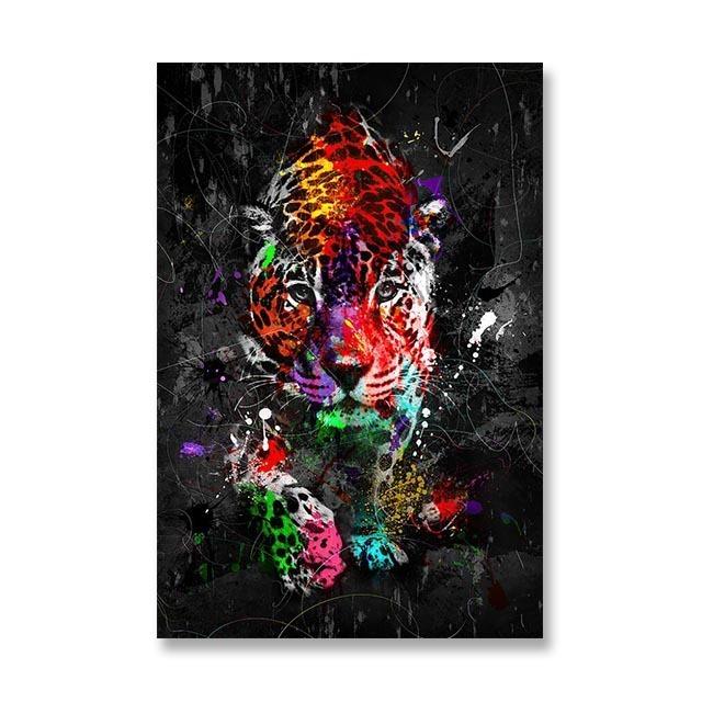 Buntes Löwen-Ölgemälde auf Leinwand, Druckgrafik, abstrakte Tierwandkunst, Poster und Druckgrafik