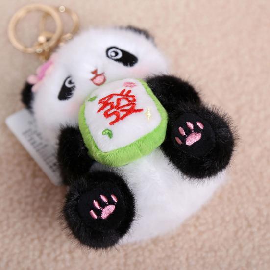 Panda Holding Flowers Keychain Cute Plush Stuffed Animal with Knitted Bouquet