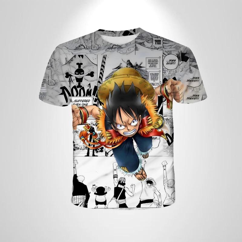 Cartoon Short-sleeved Cosplay Luffy Men  Anime One Piece Boy T-shirt Mans Top Boy Loose Men Clothing Black T-shirt