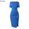 ZANZEA Abito da donna elegante a tubino casual con scollo rotondo e maniche corte