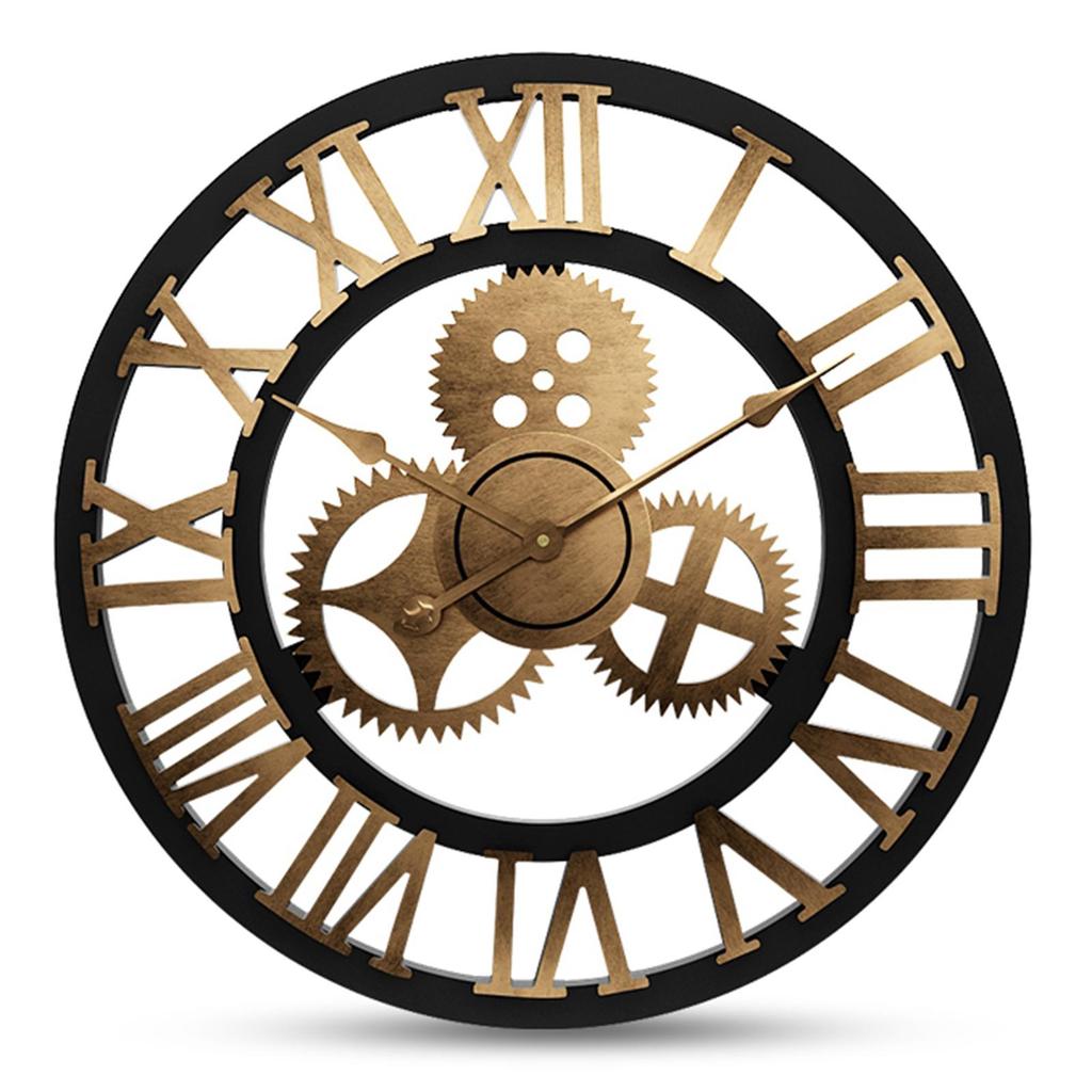 Home Decorative Large 3D European Retro Wooden Wall Clock Steampunk Industrial Decor - 40cm