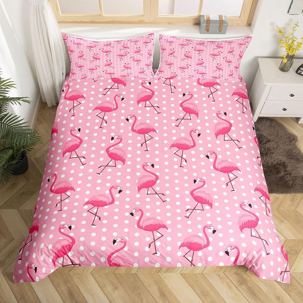 Chic Flamingo Duvet Cover Queen Beach Theme Tropical Animal Bedding Set, Coastal Sunset Comforter Cover Cute Wildlife Bed Set