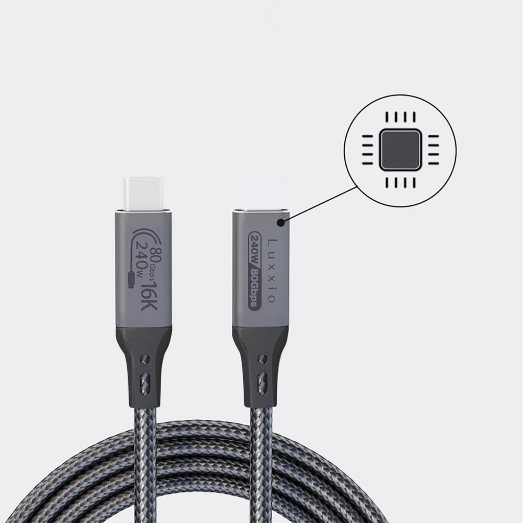 Luxxio zu 80 Gbit/s Bidirektional 120 Gbit/s Unidirektional USB Thunderbolt Nylon USB-C USB-C Stecker-Buchse Kabel, 240W, Übertragung, 16K60Hz, E-Marker Chip,