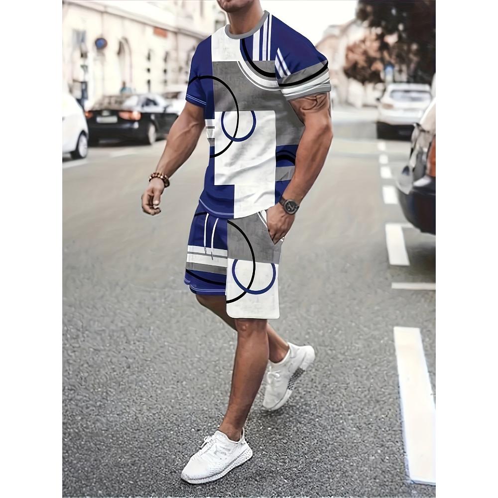 Herren Kurzarm-Shorts-Set Lässiger Mode-Sportanzug Einfache Bequeme Unisex Sportbekleidung