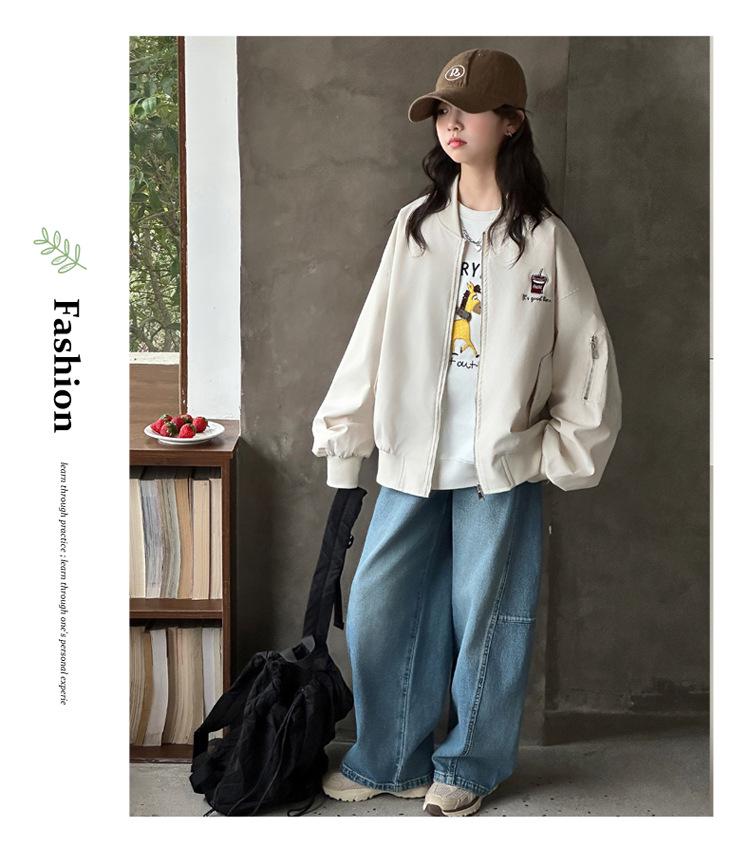 Girls' Spring/Autumn Baseball Jacket 2026 - Stylish, Loose Fit Sportswear for Big Kids