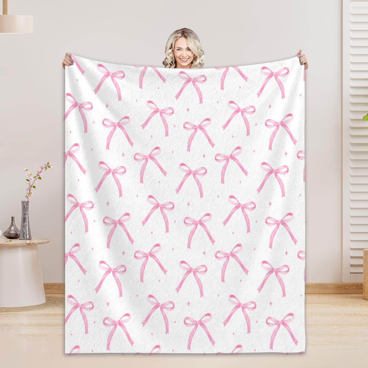

Stripe Bow Pink Blanket Ins Korean Style 3D Printed Soft Fuzzy Nap Blanket Bedspreads All Seasons For Girl Teenagers Flannel 75x100cm