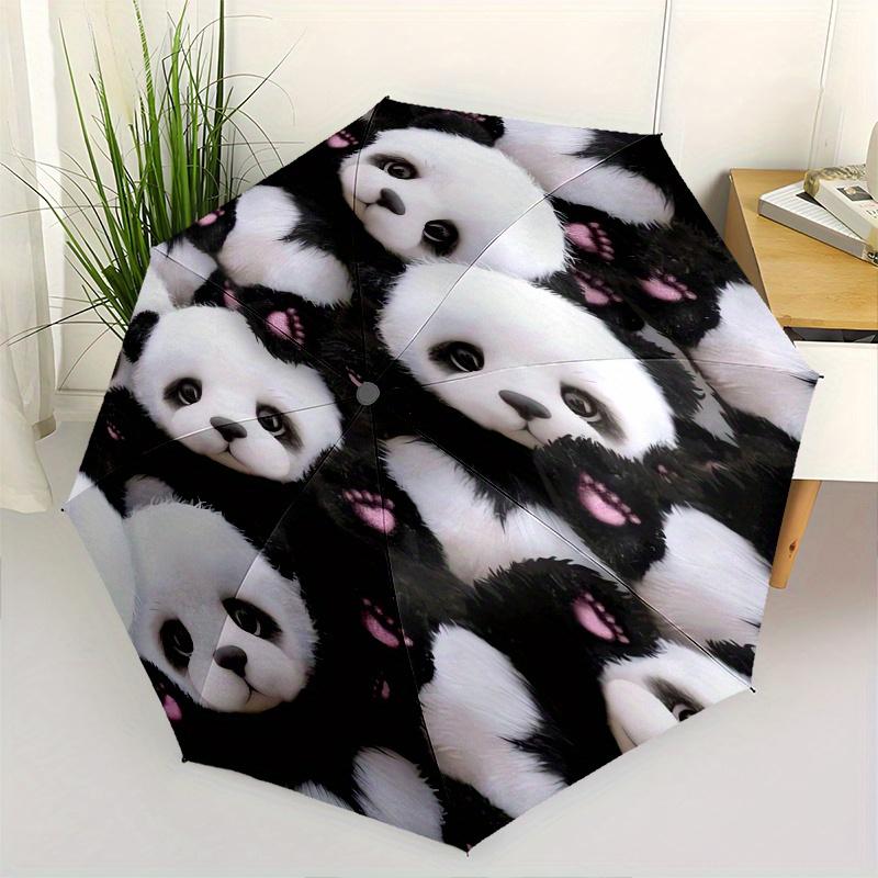 

Panda Pattern Automatic Folding Umbrella 8 Ribs, Durable Iron Frame, Bright Color Pattern Compact Travel Umbrella, Suitable for Outdoor, Be