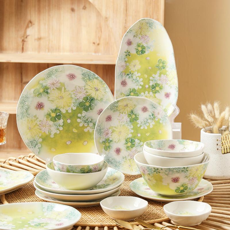 Keramikschale im japanischen Stil mit Blumenmuster, unregelmäßiger Teller, hoher Wert, großes Fassungsvermögen, Suppenschale, Salatschüssel, Frühstücks-Dessertteller, Fischteller