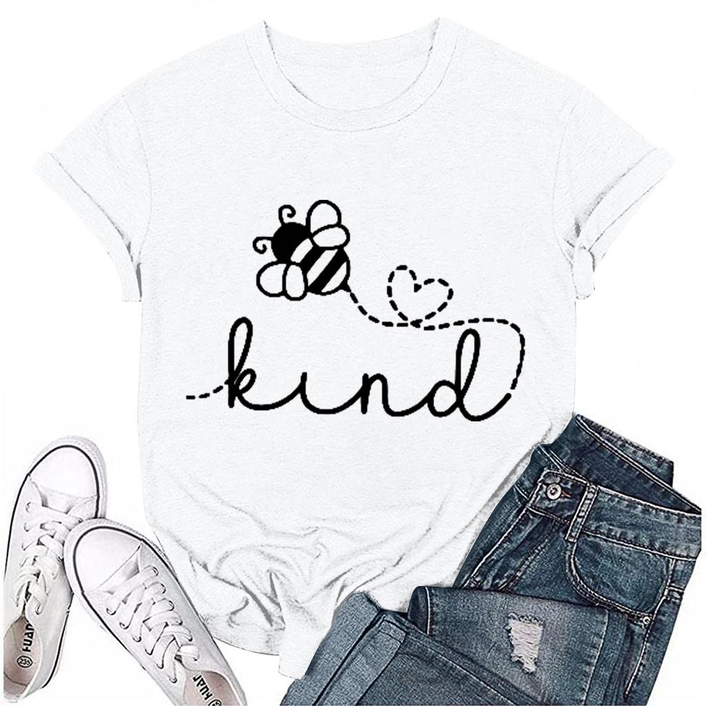 Women's Fashion Printed Casual Pleated Round Short Sleeve T-Shirt Top