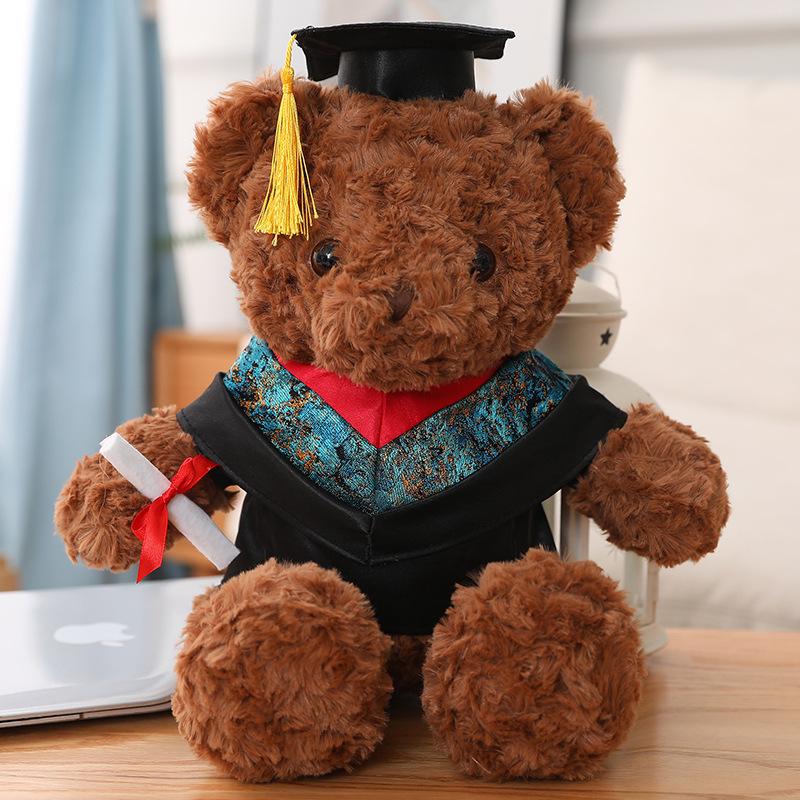 Afstuderen Dr. Beer hoed beer pop pluche speelgoed teddybeer afstudeerseizoen herdenkingsgeschenk kinderpop trompet 40cm（0.275kg）