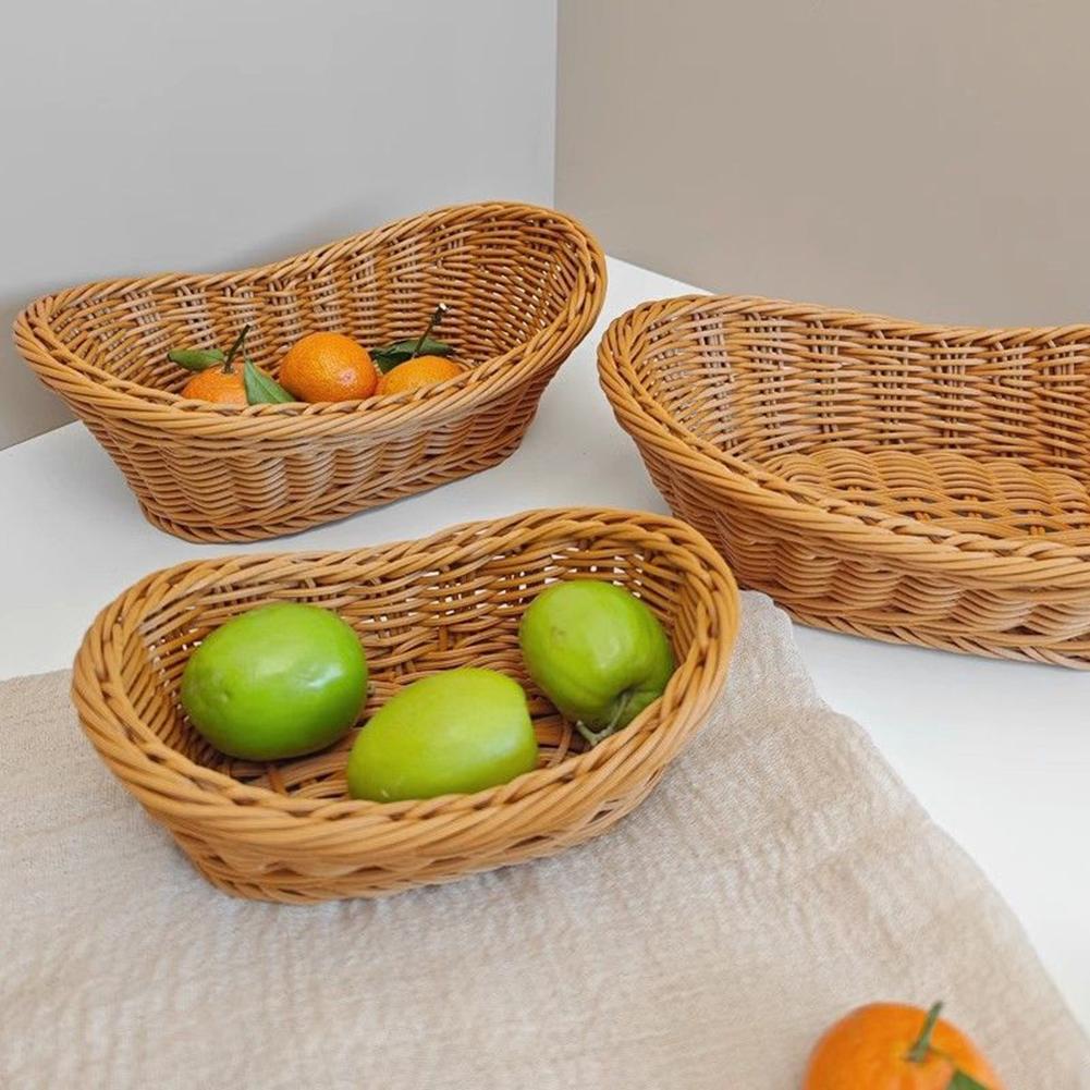 Owalny Rattanowy Koszyk na Owoce, Plecione Koszyki Serwingowe, Do Owoców Warzyw Restauracji Serwowania Blat Wyświetlacz Koszyk Rattanowy