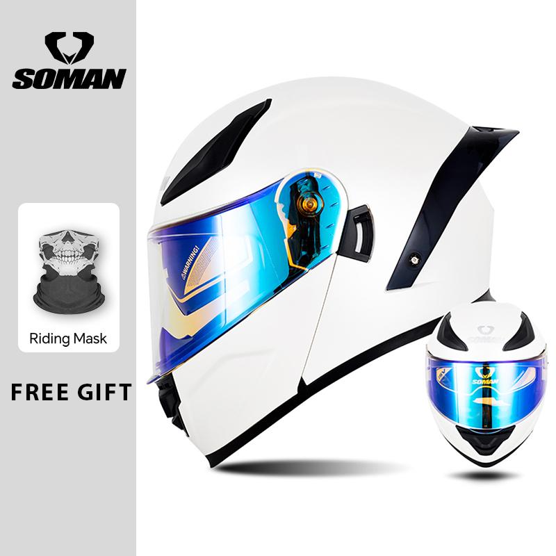 Full Face Racing Helmets Winter Warm Double Visor Flip Up Motorcycle Helmets Motorbike DOT Approved Modular Helmet
