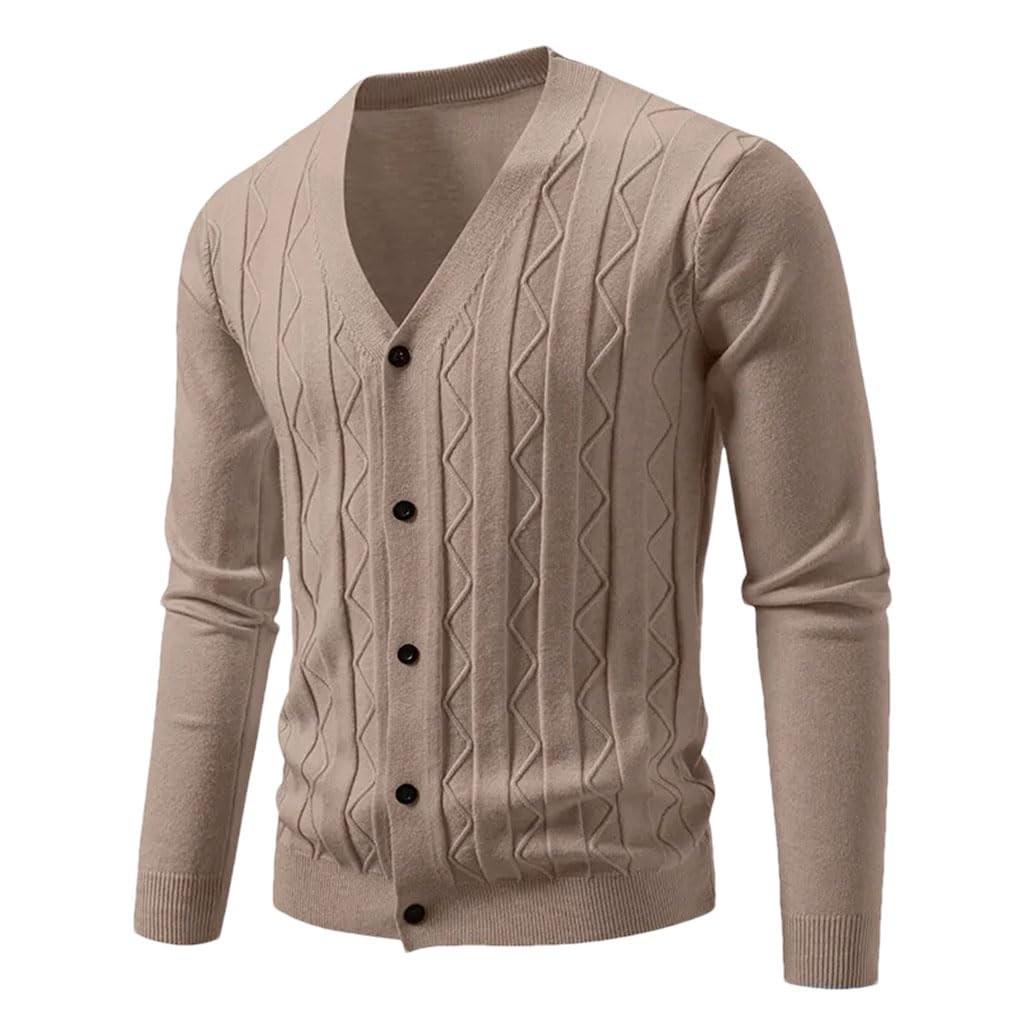 Mens Cardigan Sweater Casual Long Sleeve V Neck Buttons Down Cable Knit Shirts Textured Fall Winter Clothes