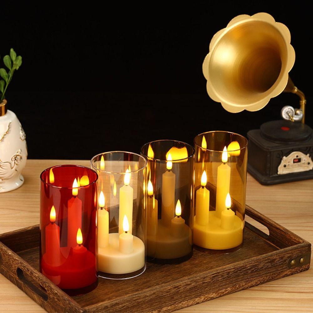 Transparent Lampshade LED Electronic Candles 3 in 1 Design Flickering LED Candles Wedding Decor