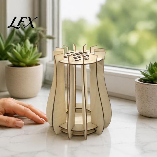 Handcrafted Floral Display for Shelf Wooden Puzzle Flower Vase, Stand Flowers or Durable Natural Material Holder Artificial Flowers, Decorative