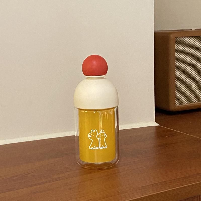 Niche New Year'S Christmas Puppy Red Nose Double-Layer Glass High Temperature Resistant Sealed Water Cup Car Carry-On Cup Gift