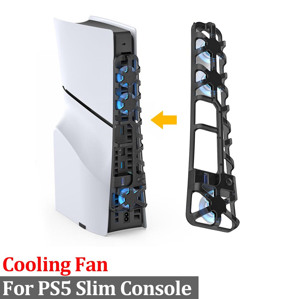 

Вентилятор охлаждения для игровой консоли PS5 Slim, 1100 об/мин, задний вентилятор охлаждения со светодиодной подсветкой и 3 вентиляторами для игровой консоли Playstation5 Slim чёрный