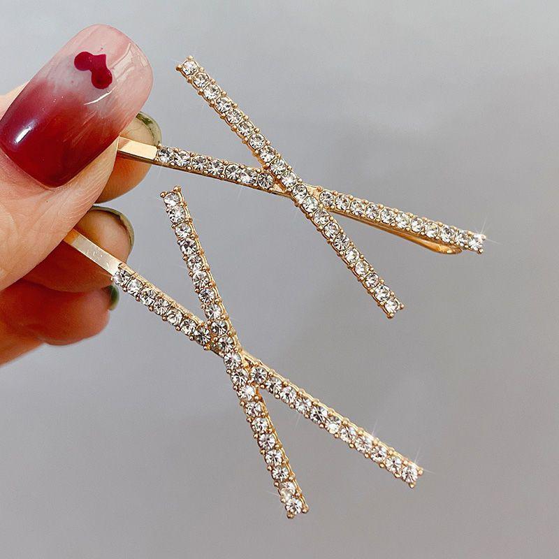 Korean Celebrity Rhinestone X-Shaped Hair Clip - Super Shiny Cross Design for a Stylish, Girlish Look