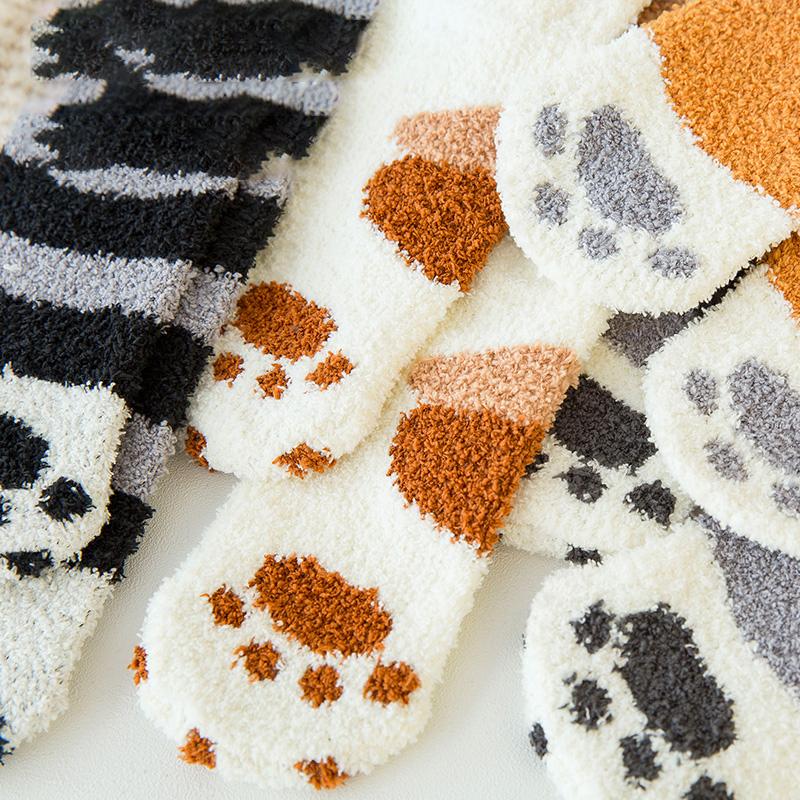 Winter Lamm Kawaii Cartoon Socken für Damen Niedliches 3D Hunde Katzen Pfotenmuster Fleece Warm Verdicken Lustige Plüschsocken Zuhause Boden Schlafen
