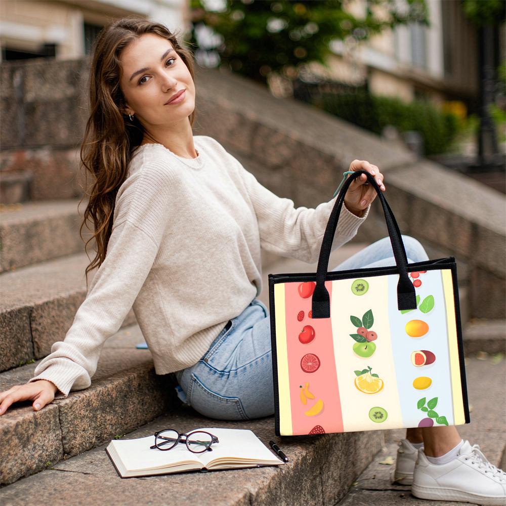 Cute Fruit Print Tote Bag Large Capacity Fashion Casual Handbag for Daily Shopping Travel Use
