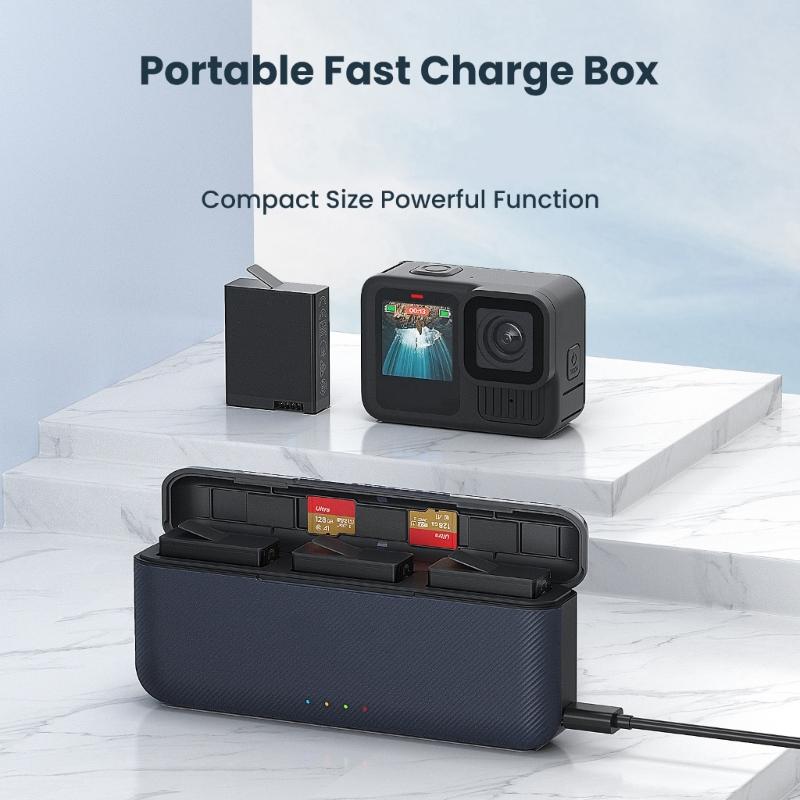 Fast Charging Box for 13 Action Camera Batteries with Modes Switching and USB Type C Port