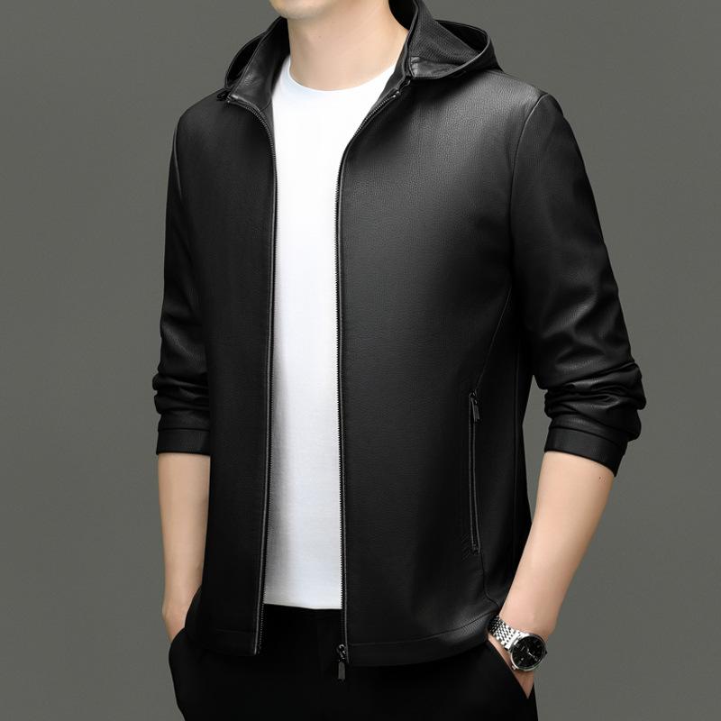 

Мужская кожаная куртка с капюшоном для мужчин среднего возраста, осенне-зимняя, новая стеганая утолщенная кожаная куртка для пап среднего и пожилого возраста, повседневная кожаная куртка 195