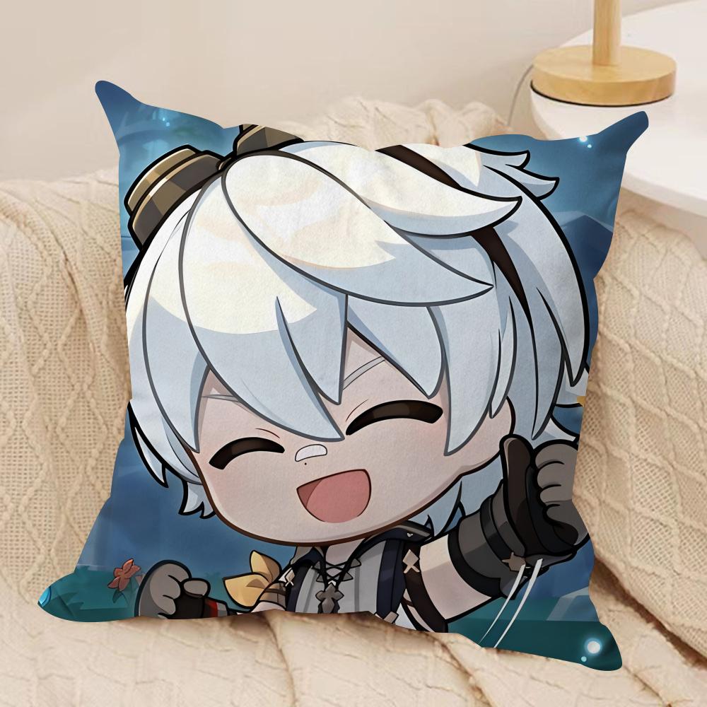 Bennett cute Genshin Impact Cushion Cover Silky Short Plush Invisible Zipper Dustproof Sofa Pillow Case for Home Decor