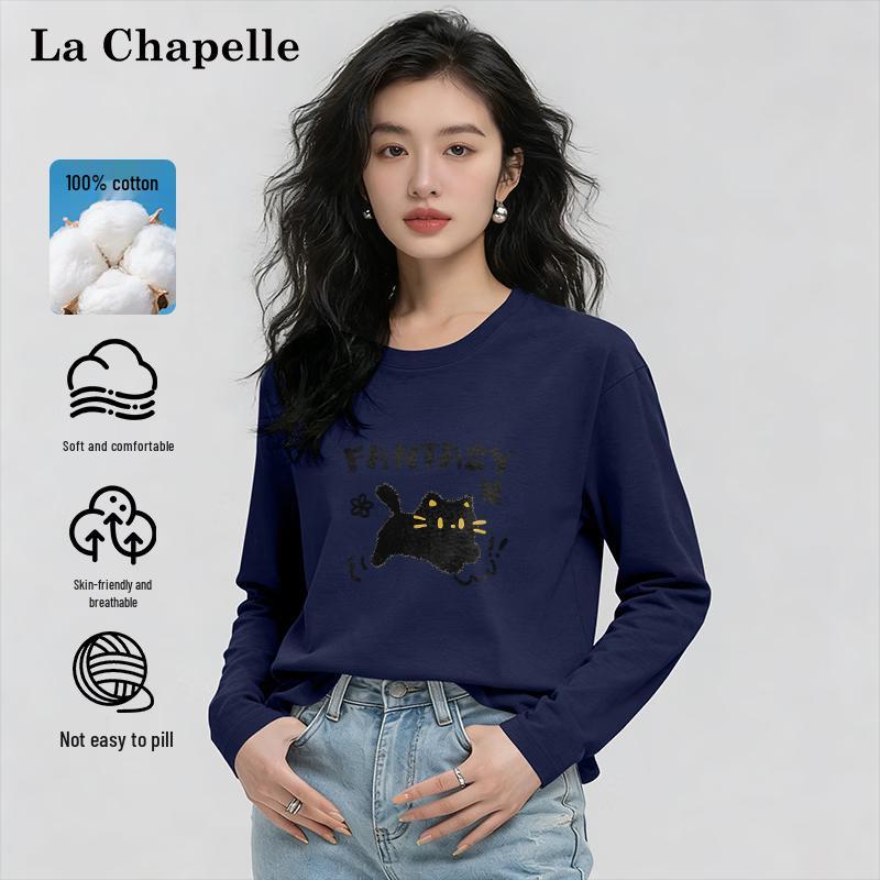 

La Chapelle Women s Sweet Style Loose Cotton Long Sleeve T-shirt L