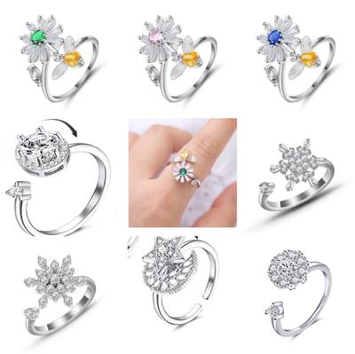 Vielseitiger Drehbarer Versilberter Zirkonring – Lindert Angst und Stress