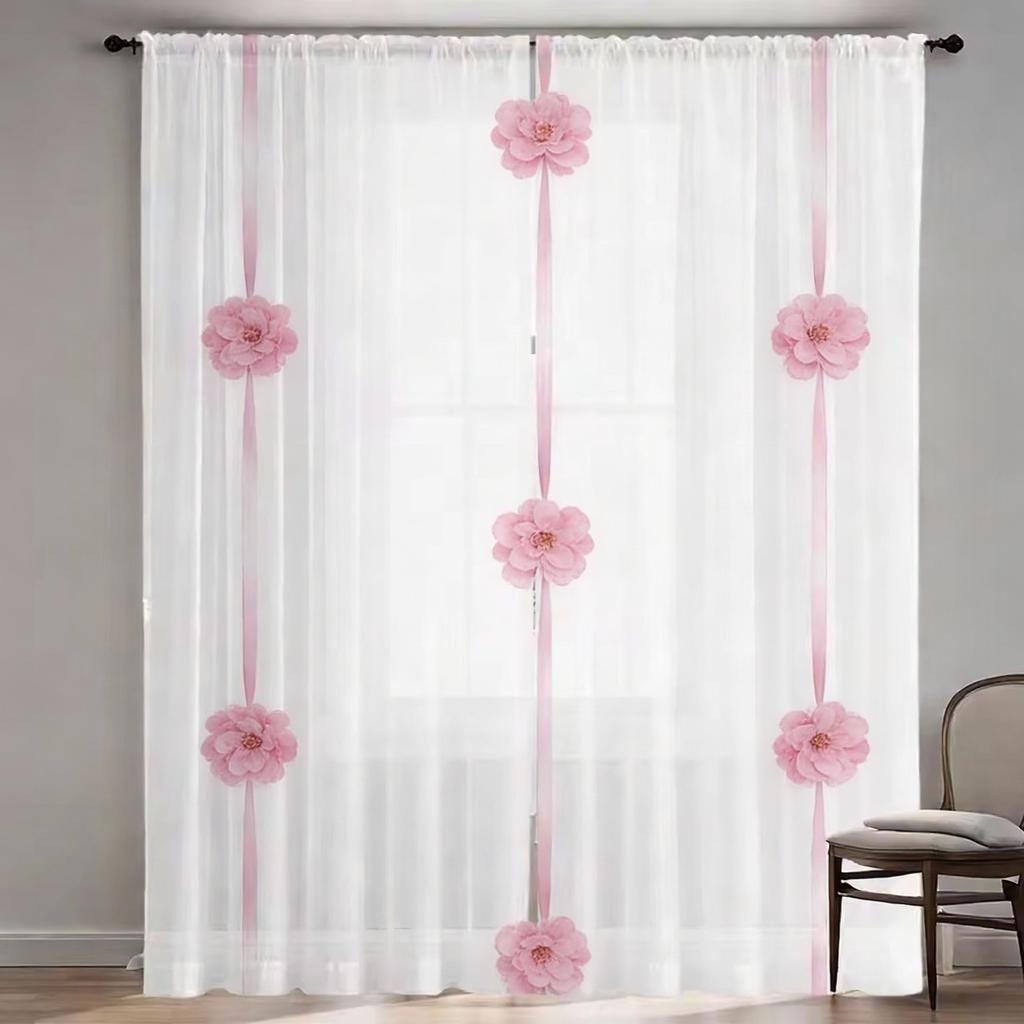 Pink Bow Curtains Hd Digital Print Pocket Rod Design Living Room Bedroom Home Decor Window Treatments Curtain Light Filtering For Sitting Polyester
