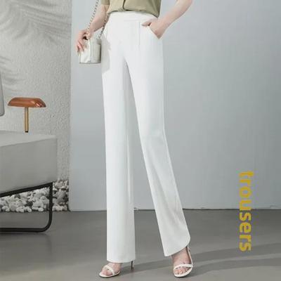Women's High Waist Ice Silk Summer Pants - Lightweight, Loose-Fit, White Casual Suit Style
