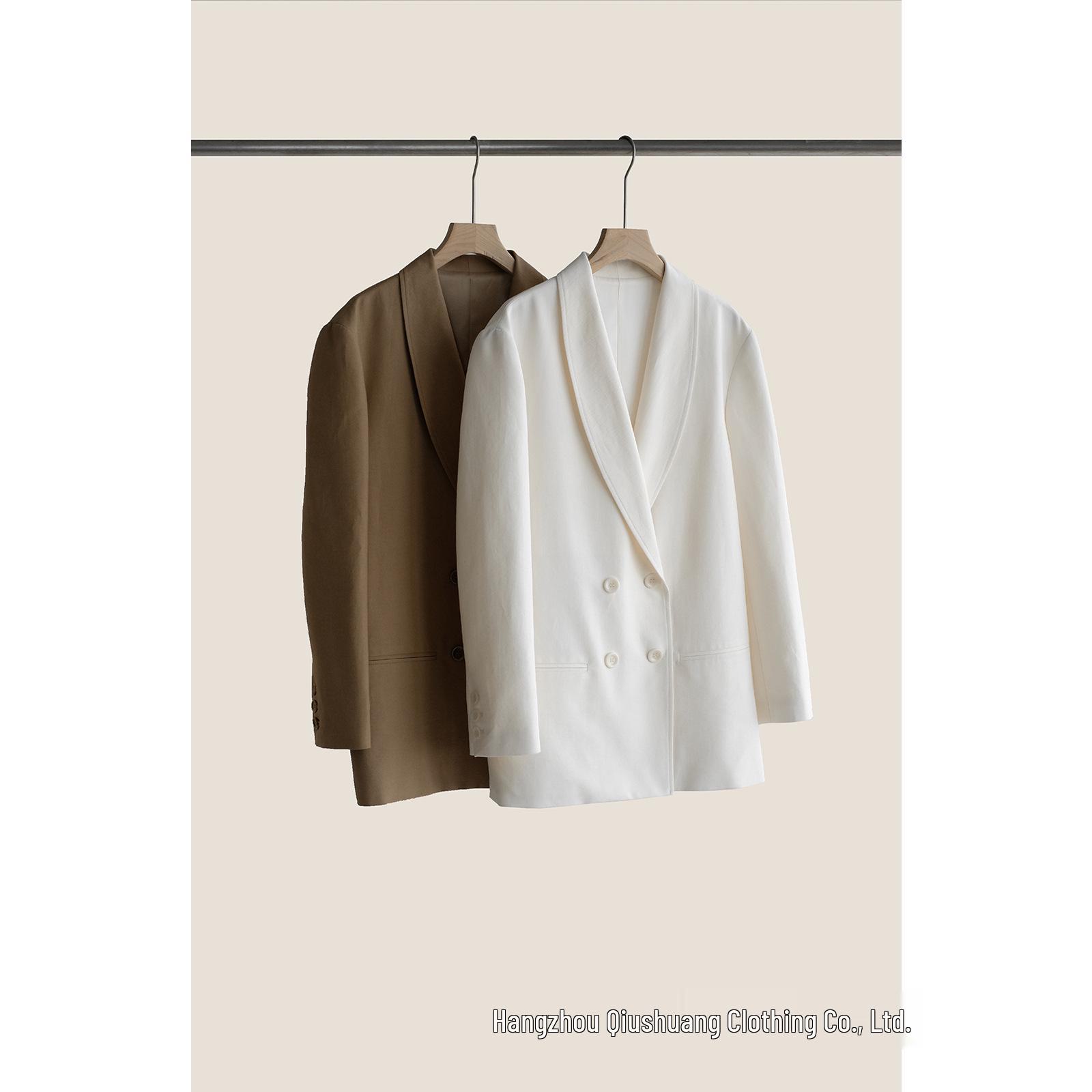 

Double-Breasted Loose-Fit Chinese Style Suit Jacket with Shawl Collar Small