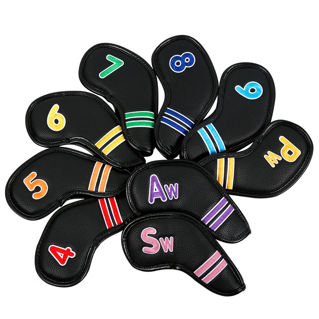 9Pcs PU Leather Golfs Iron Headcover Thick Synthetic Watertight Golfs Iron Head Cover Club Headcover Fit Most Brand