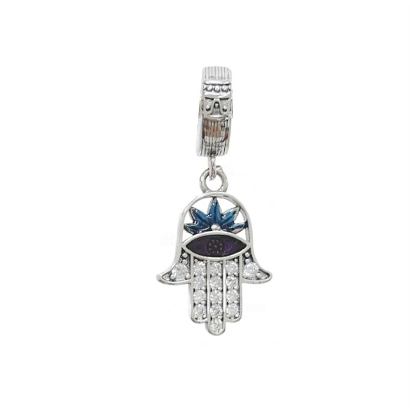 Sparkling Hamsa, All-Seeing Eye & Feather Three-Sided Charm Beads Fit Original Bracelets Accessories Diy Jewelry Gifts