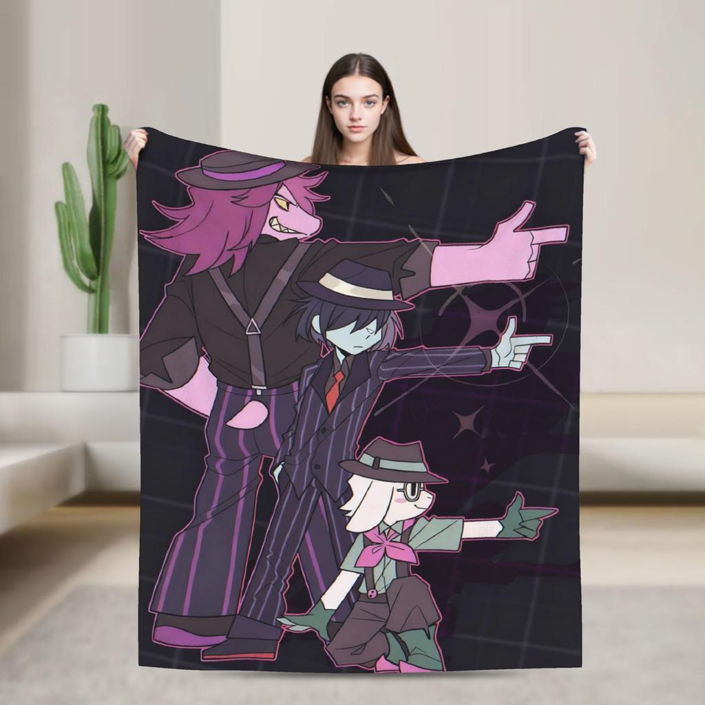 Gra Deltarune Tenna TV Koc Flanelowy Zabawny Koc Rzutowy do Domu Hotelu Sofy 150*125cm Pluszowa Cienka Kołdra