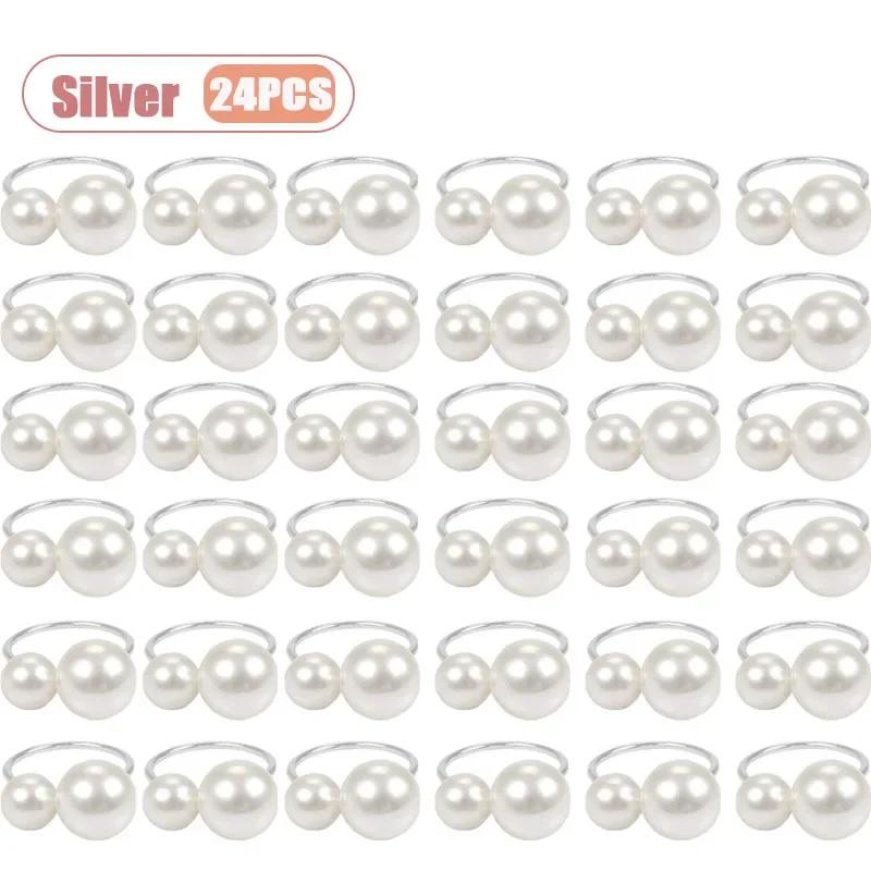 1-24PCS Large and Small Pearl Metal Napkin Rings Wedding Party Holiday Christmas Dinner Decor Gift for Banquet Table Setting