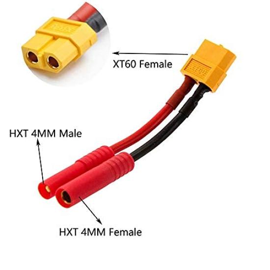 Yiqigou XT60 Plug Female Connector To HXT4MM Bullet Connector Banana Plug Wired Adapter for RCLiPo 3-Piece 4.0MM