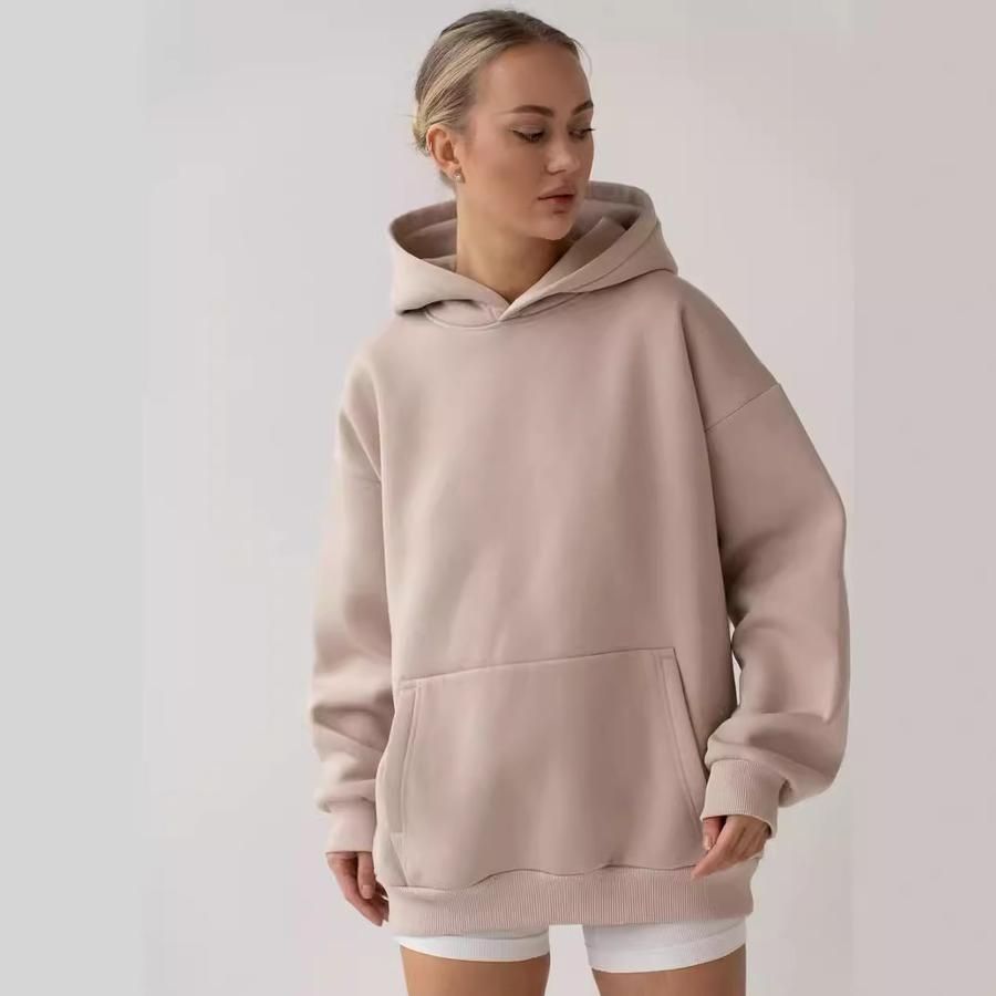 Women's Solid Long Sleeve Pocket Hoodie Sweatshirt Casual Loose Sportswear