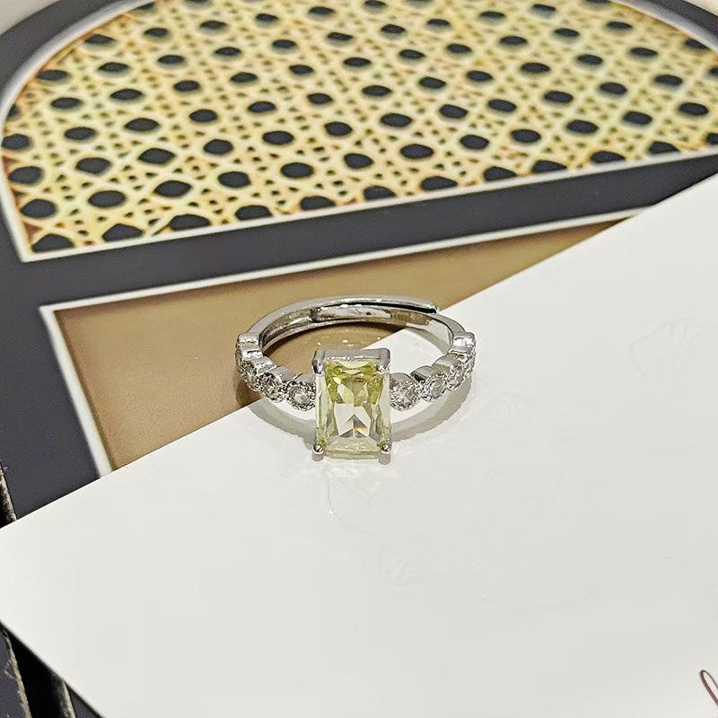 Fashion Light Luxury Yellow Zircon Camellia Flower Full Diamond Opening Ring High Sense Temperament Color Treasure Personality Ring Woman