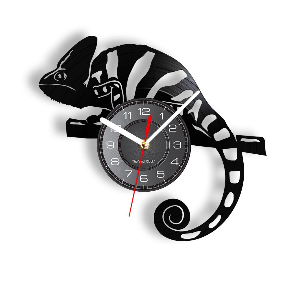 Chameleon Lizard Reptile Silent Vinyl Record Wall Clock Wild Animals Exotic Pet Art Room Decor Chill Tribal Gecko Hanging Watch