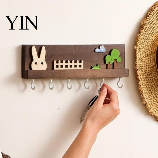 Wall Storage for Keys Mounted Wooden Key Holder, 5 Hooks Shelf, Dual Adhesive Entryway Hook Installation Options Organizer Kitchen And Living