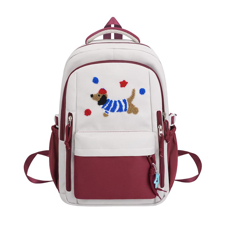 

Контрастный цвет, мультяшный рюкзак, для учеников средней школы, легкий школьный рюкзак, женский рюкзак большой вместимости красный