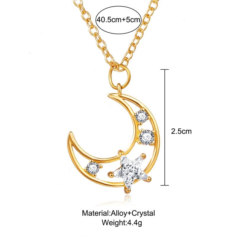 17KM Cute Gift Crystal Planet Moon Pendent Necklace for Women Fashion Gold Rhinestone Star Cross Necklaces Gift Wedding Jewelry