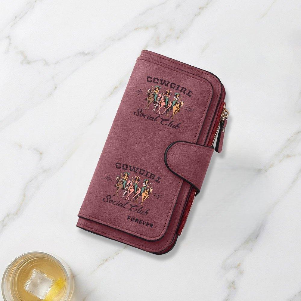 Unisex Cowboy Social Club Horseback Riding Party Printed Long Wallet Multifunctional Portable Snap Coin Purse Perfect Birthday Gift Daily Use