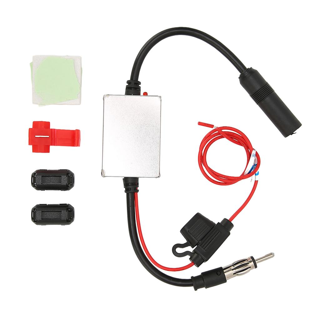 Car Stereo FM Radio Antenna Signal Stabilizer with 12V Power DIN Plug Connector for Marine RV Truck