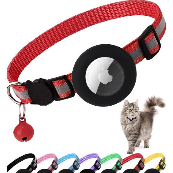 Airtag Cat Collar Breakaway, Reflective Kitten Collar with Apple Air Tag Holder and Bell for Girl Boy Cats, 0.4 Inches in Width and