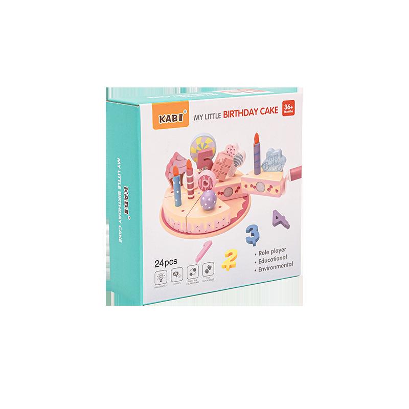 Kids Wooden American-Style Birthday Cake Set: Educational Pretend Play Dessert for Parent-Child Interaction 19x19x6 cm