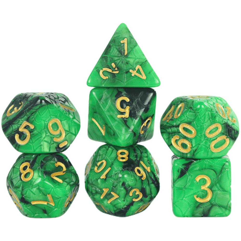 Mixing Color Dice DND 7pcs Polyhedral Dice Set with Engraving Spider Web Effect for DND RPG Magic Gathering Table Game D&D Dice